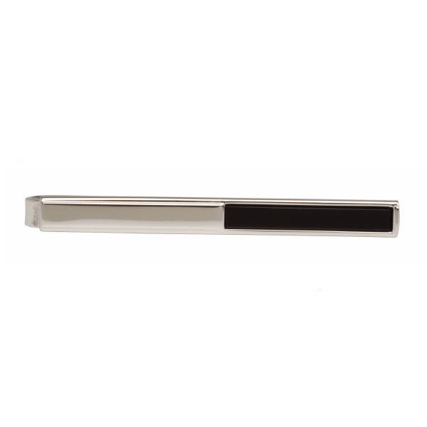 Half Onyx Rhodium Plated Tie Slide by Dalaco