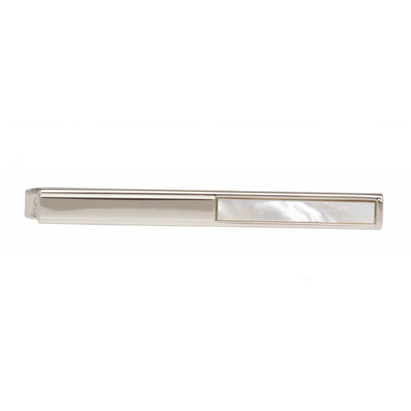 Half Mother of Pearl Rhodium Plated Tie Slide by Dalaco