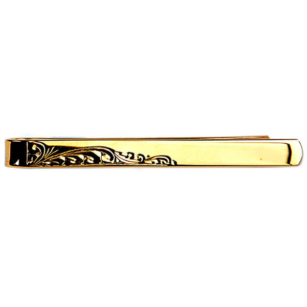 Half Engraved Leaf Design Gold Plated Tie Slide by Dalaco