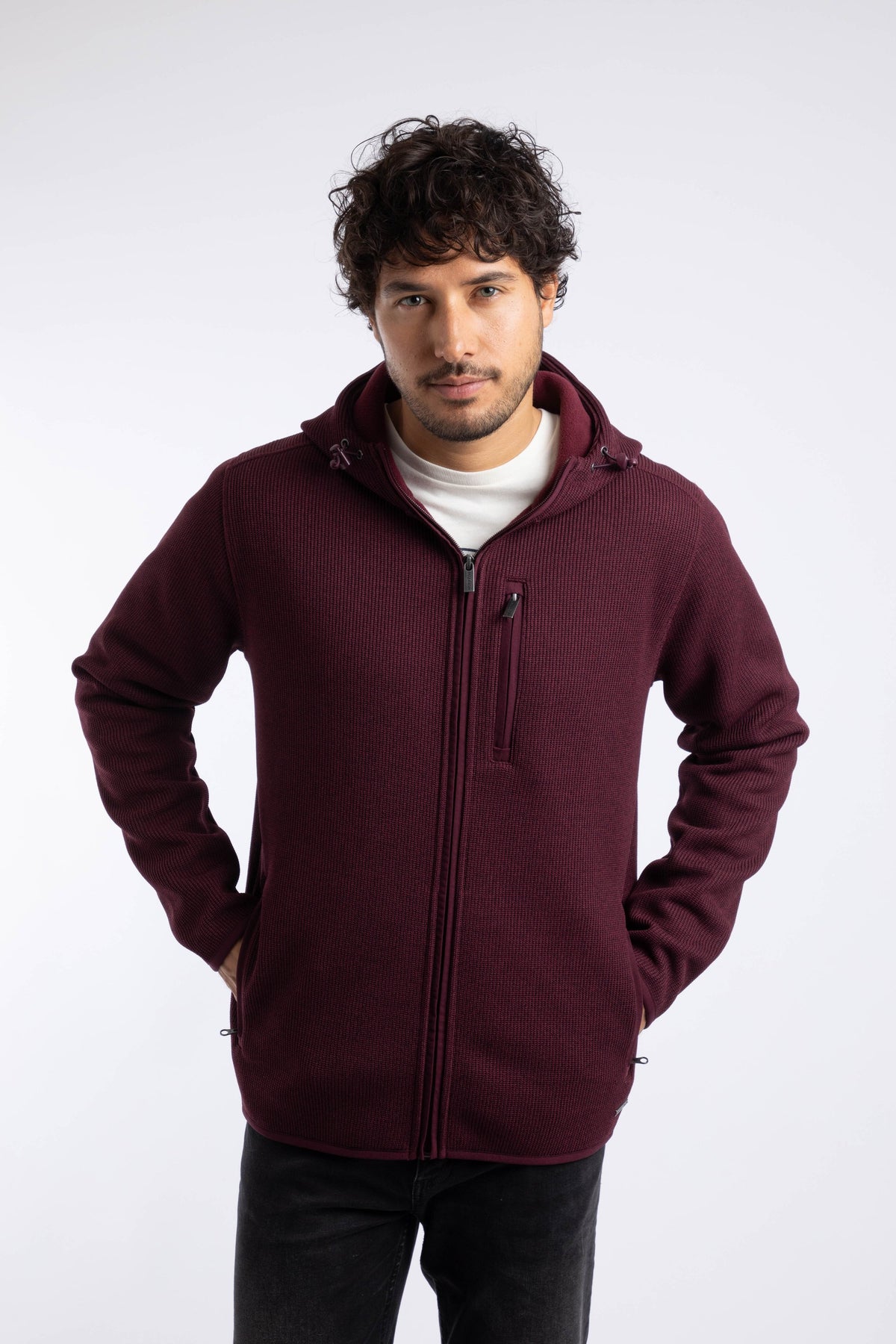 Weird Fish Lockie Full Zip Bonded Fleece Hoodie in Dark Wine