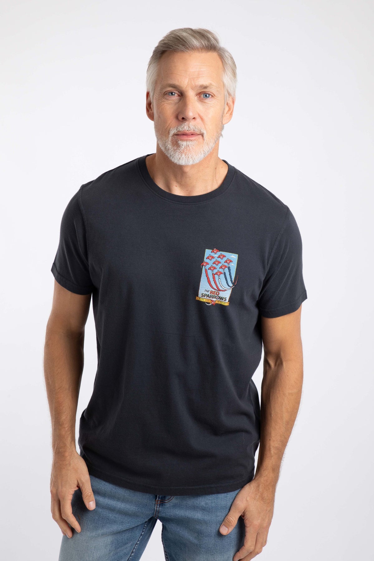 Weird Fish Red Sparrows Back Print Artist T-Shirt in Navy