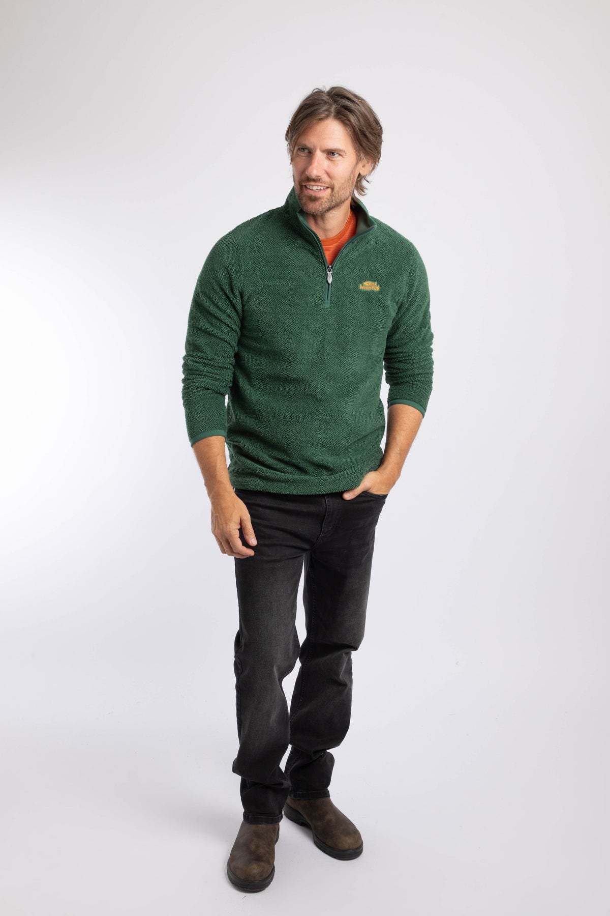 Weird Fish Errill 1/4 Zip Textured Fleece in Laurel Green