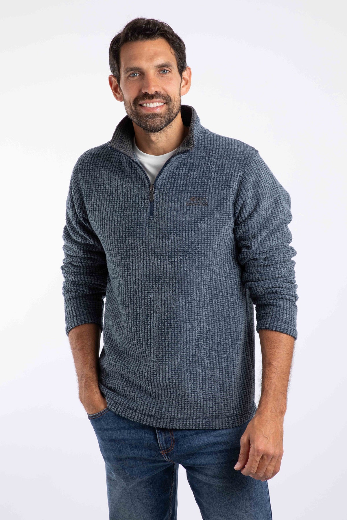 Weird Fish Newark 1/4 Zip Grid Fleece in Navy