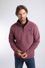 Weird Fish Newark 1/4 Zip Grid Fleece in Red Grape