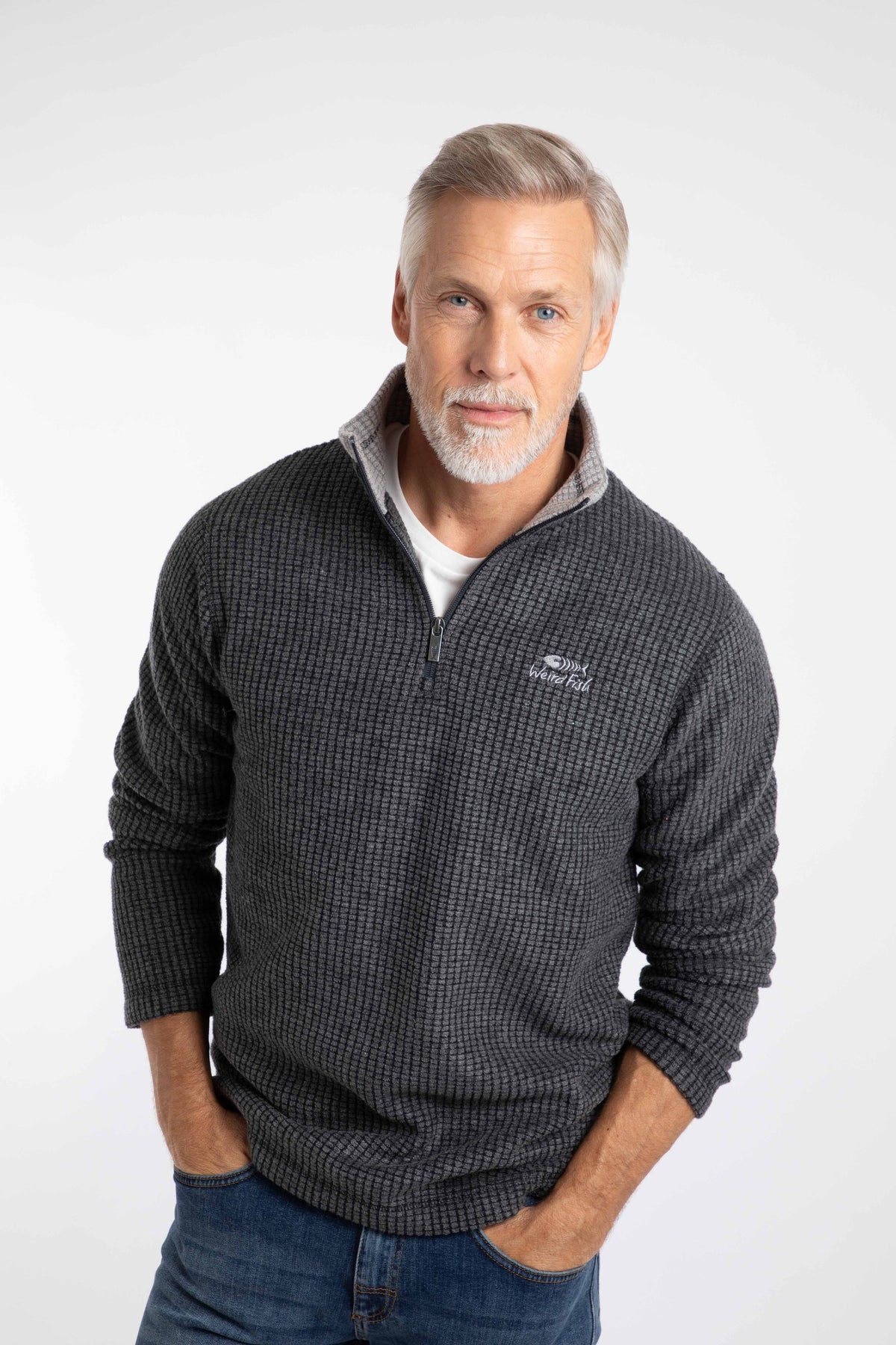 Weird Fish Newark 1/4 Zip Grid Fleece in Washed Black
