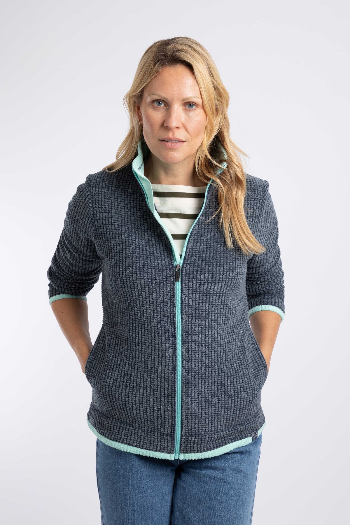 Weird Fish Ariana Full Zip Grid Fleece in Rich Navy
