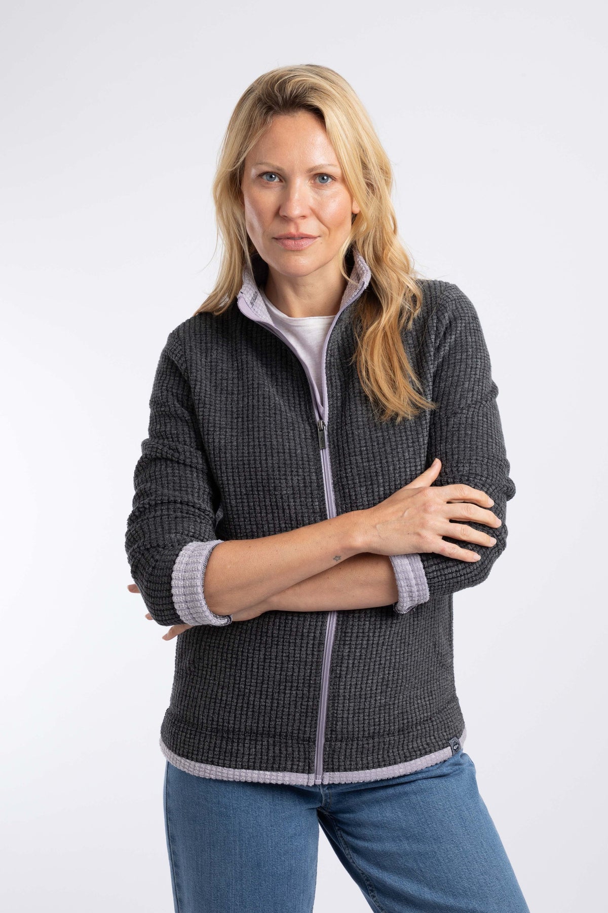 Weird Fish Ariana Full Zip Grid Fleece in Washed Black