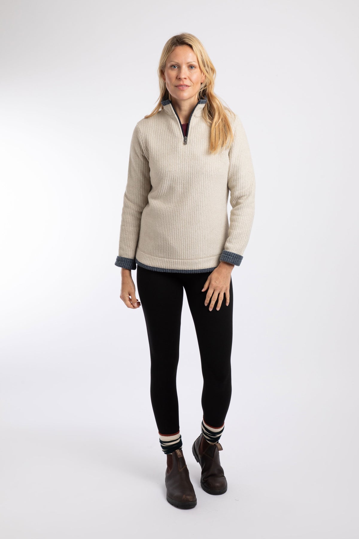 Weird Fish Beye 1/4 Zip Grid Fleece in Ecru