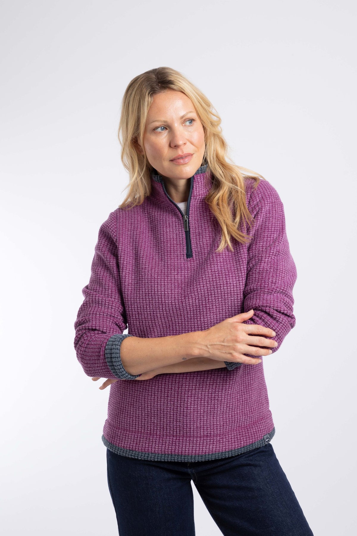 Weird Fish Beye 1/4 Zip Grid Fleece in Purple Wine