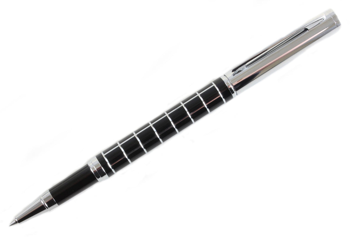 Black & Chrome Checker Roller Ball Pen by Dalaco