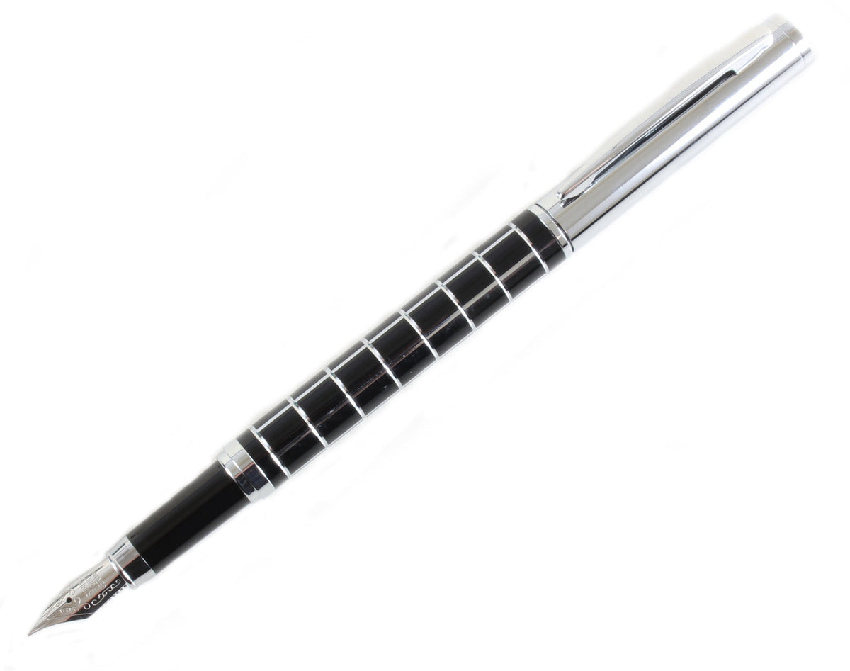 Black & Chrome Checker Fountain Pen by Dalaco