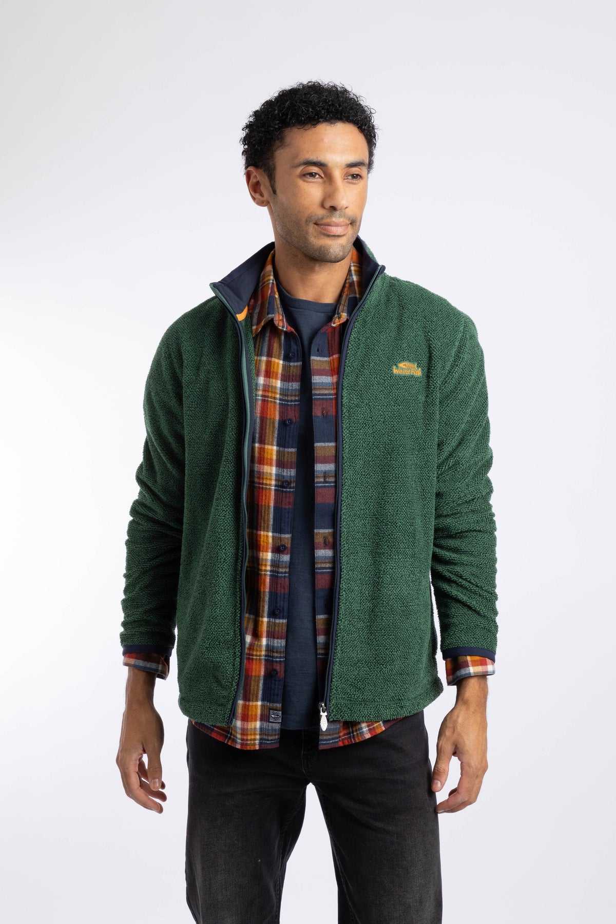 Weird Fish Merrill Full Zip Textured Fleece in Laurel Green