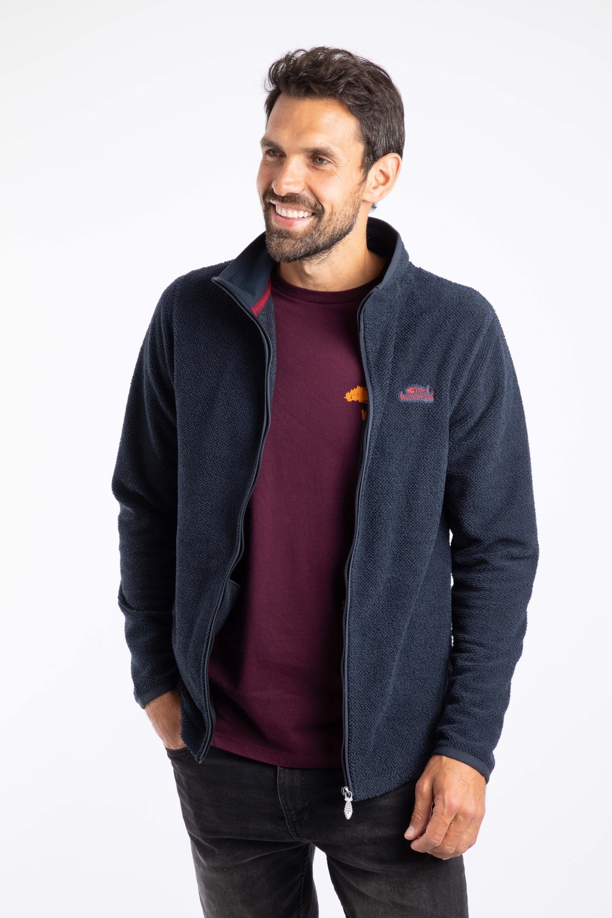 Weird Fish Merrill Full Zip Textured Fleece in Midnight