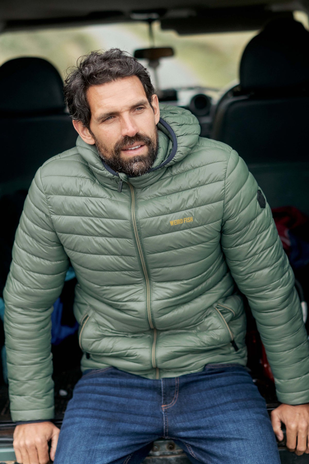 Weird Fish Flete Lightweight Showerproof Padded Jacket in Military Green