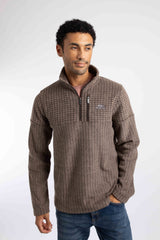 Weird Fish Longmont 1/4 Zip Stripe Grid Fleece in Chocolate