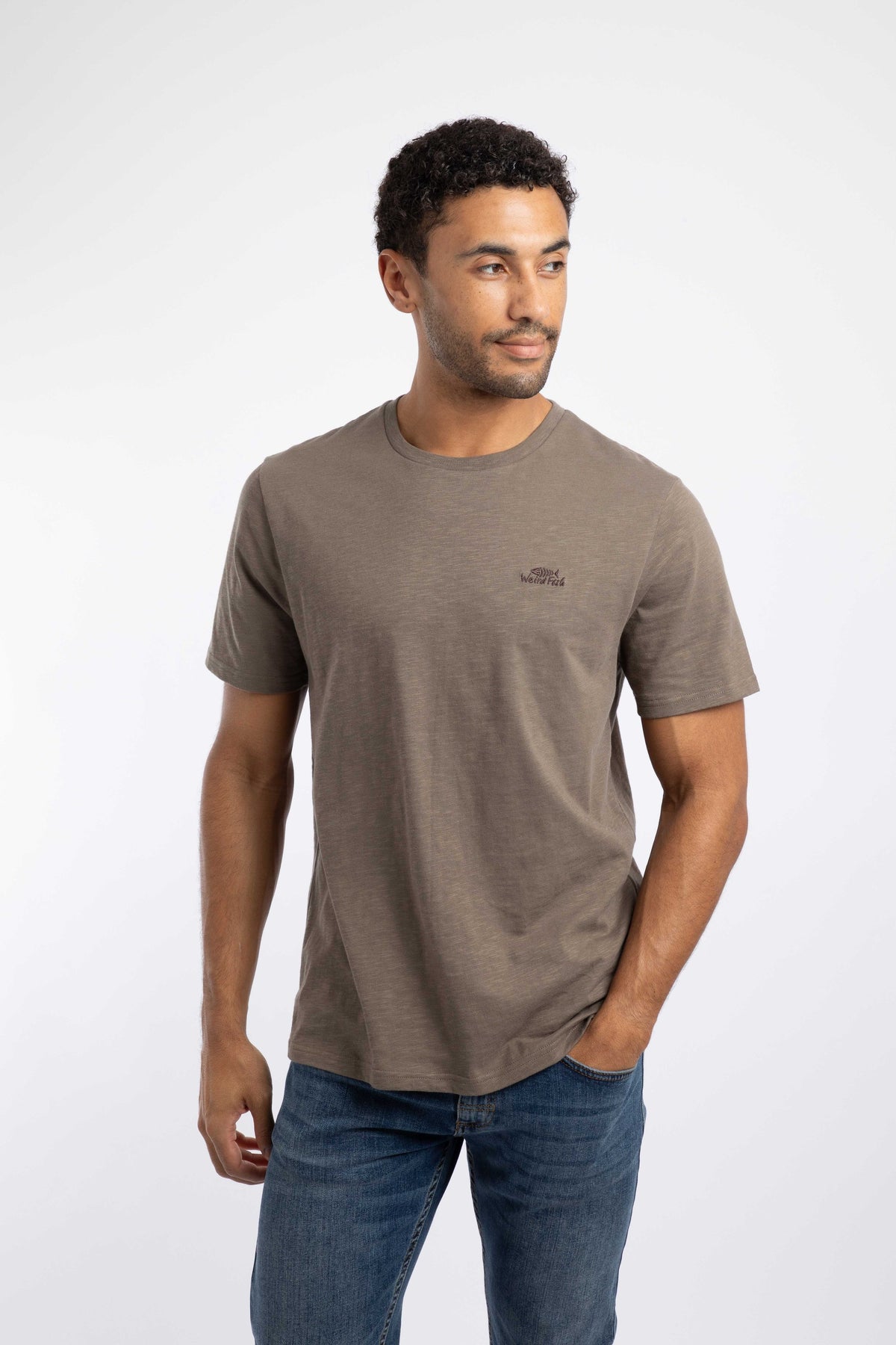 Weird Fish Fished Branded T-Shirt in Coffee