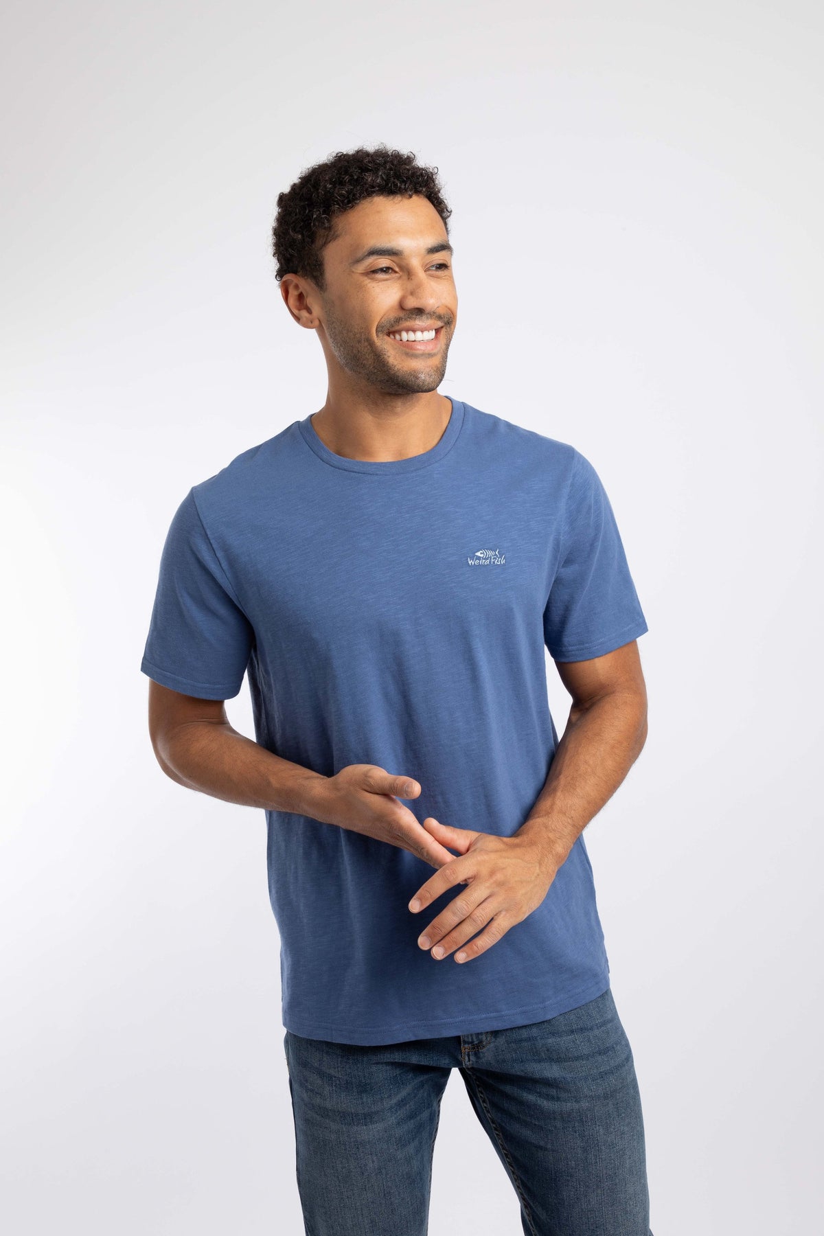 Weird Fish Fished Branded T-Shirt in Faded Blue
