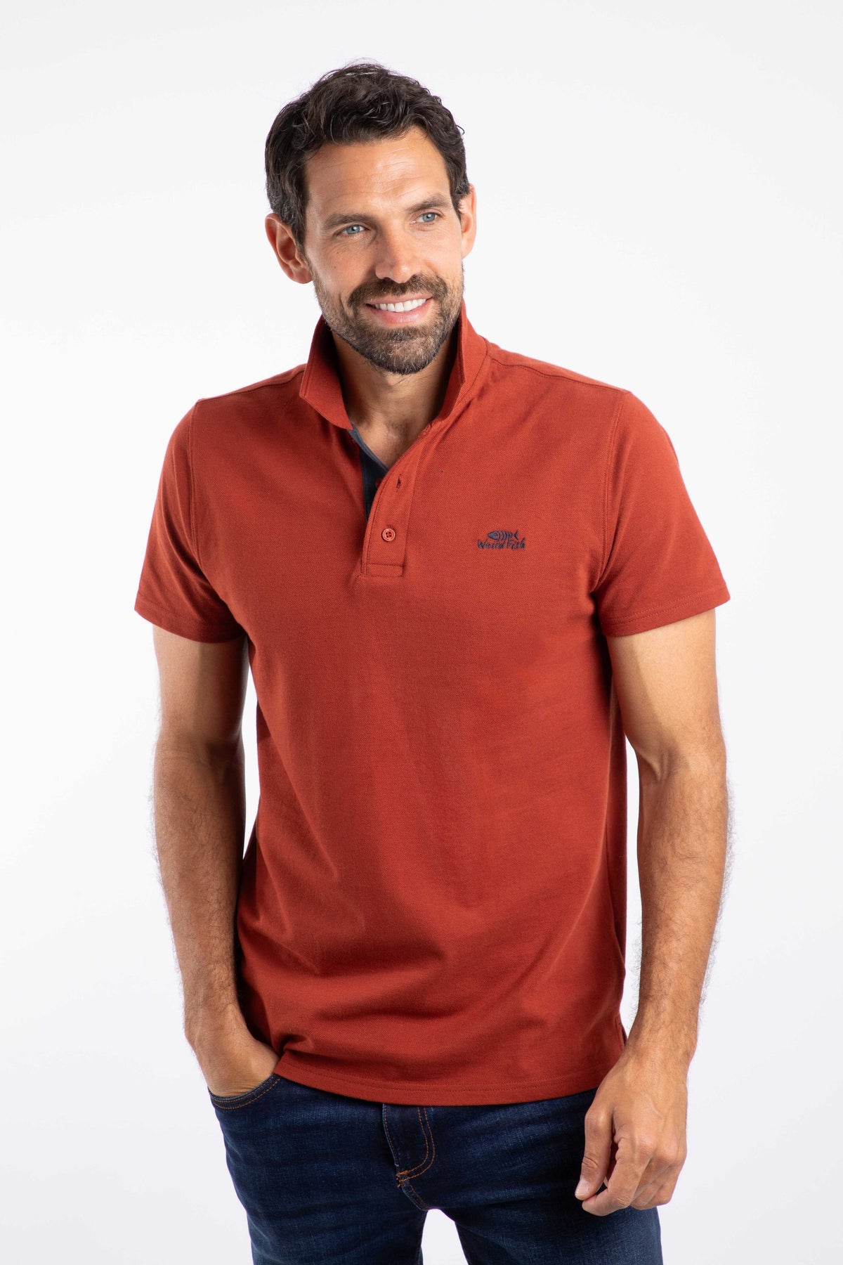 Weird Fish Miles Pique Polo Shirt in Burnt Henna