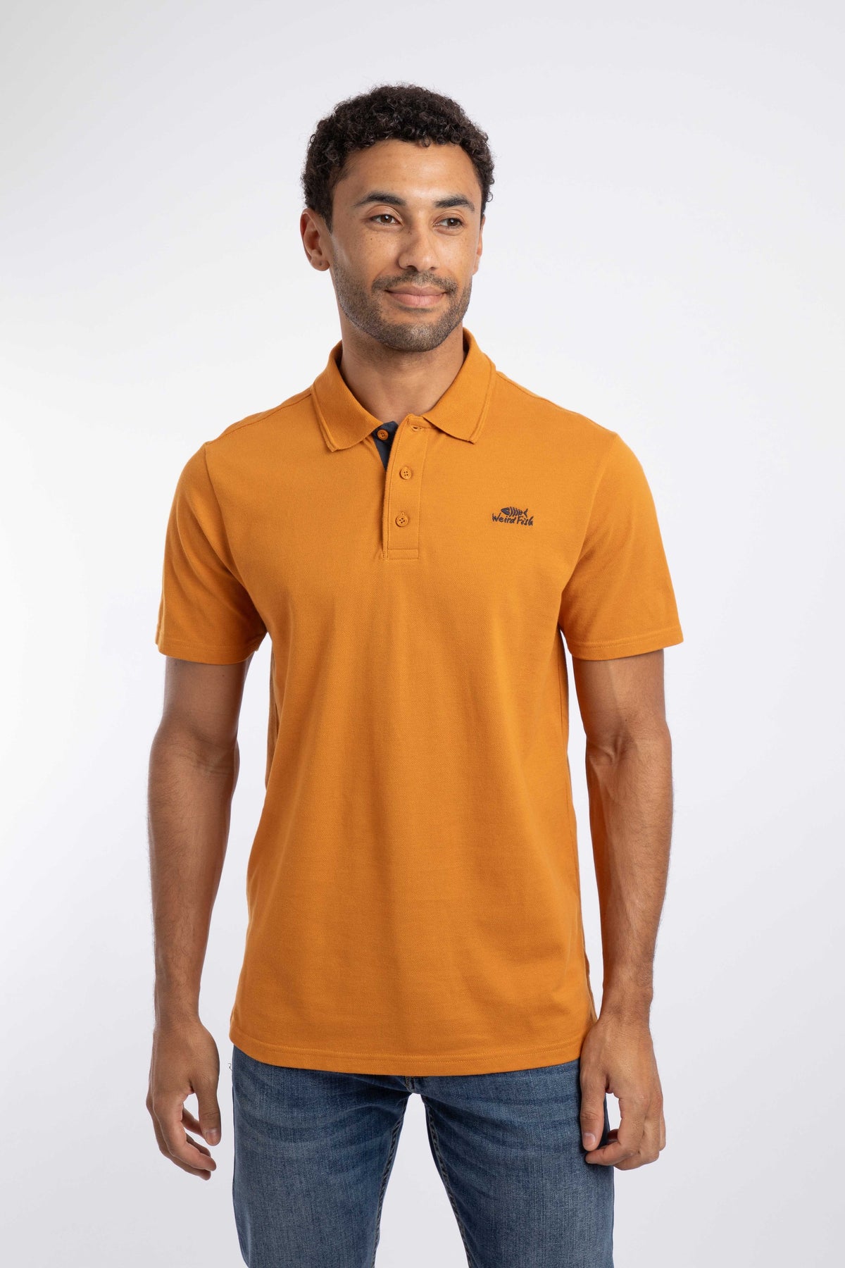 Weird Fish Miles Pique Polo Shirt in Caramel