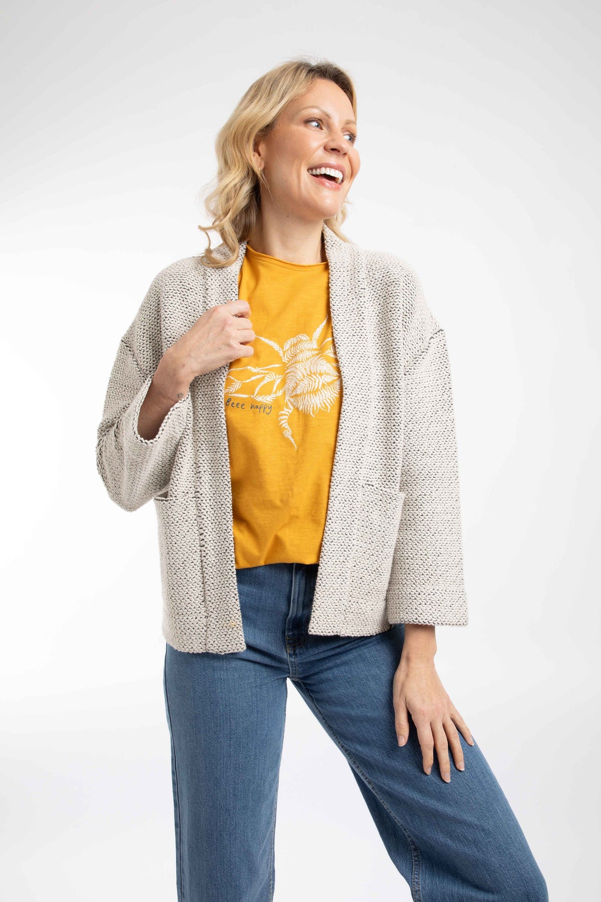 Weird Fish Santosh Macaroni Kimono Cardigan in Ecru