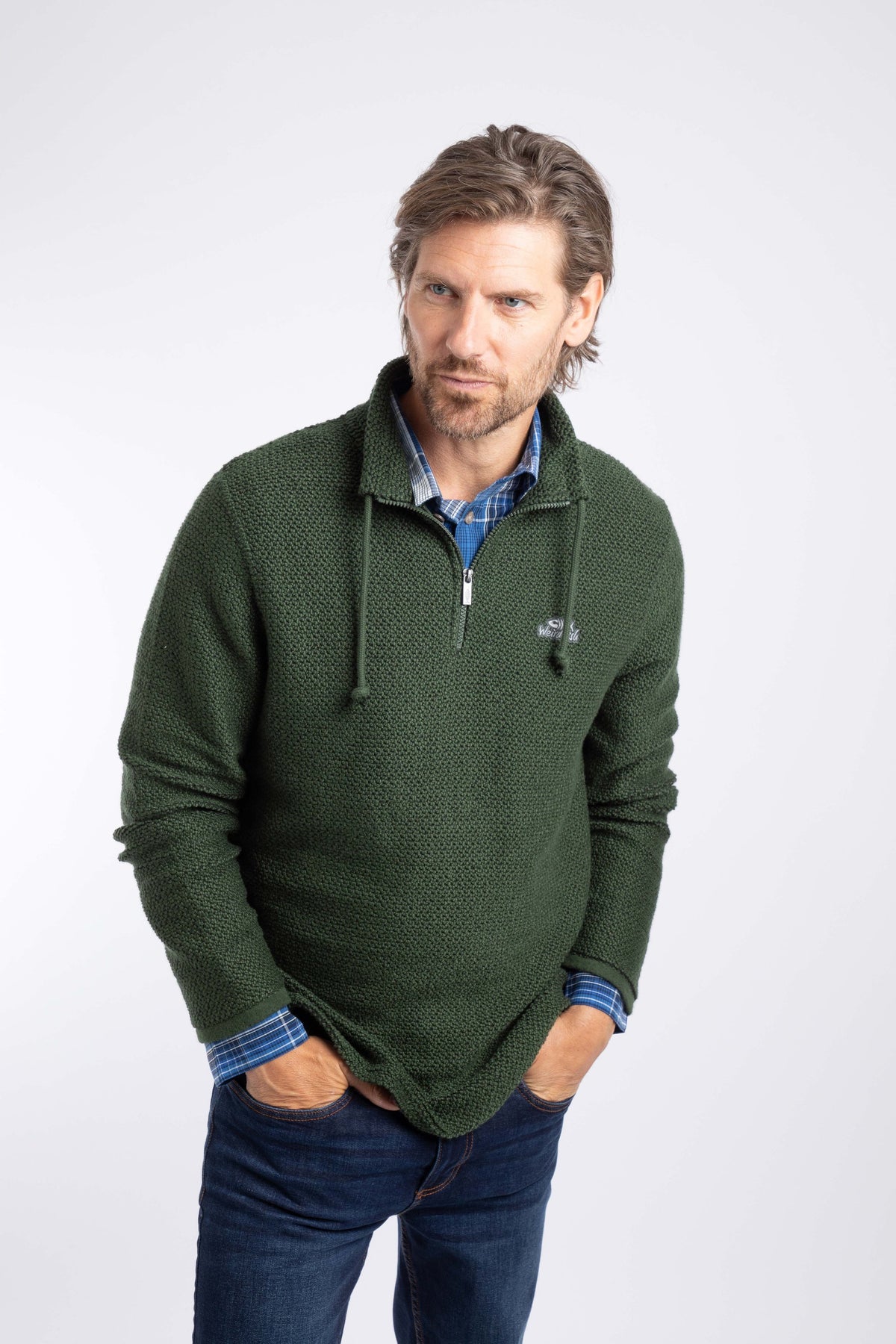 Weird Fish Cruiser 1/4 Zip Macaroni in Duck Green