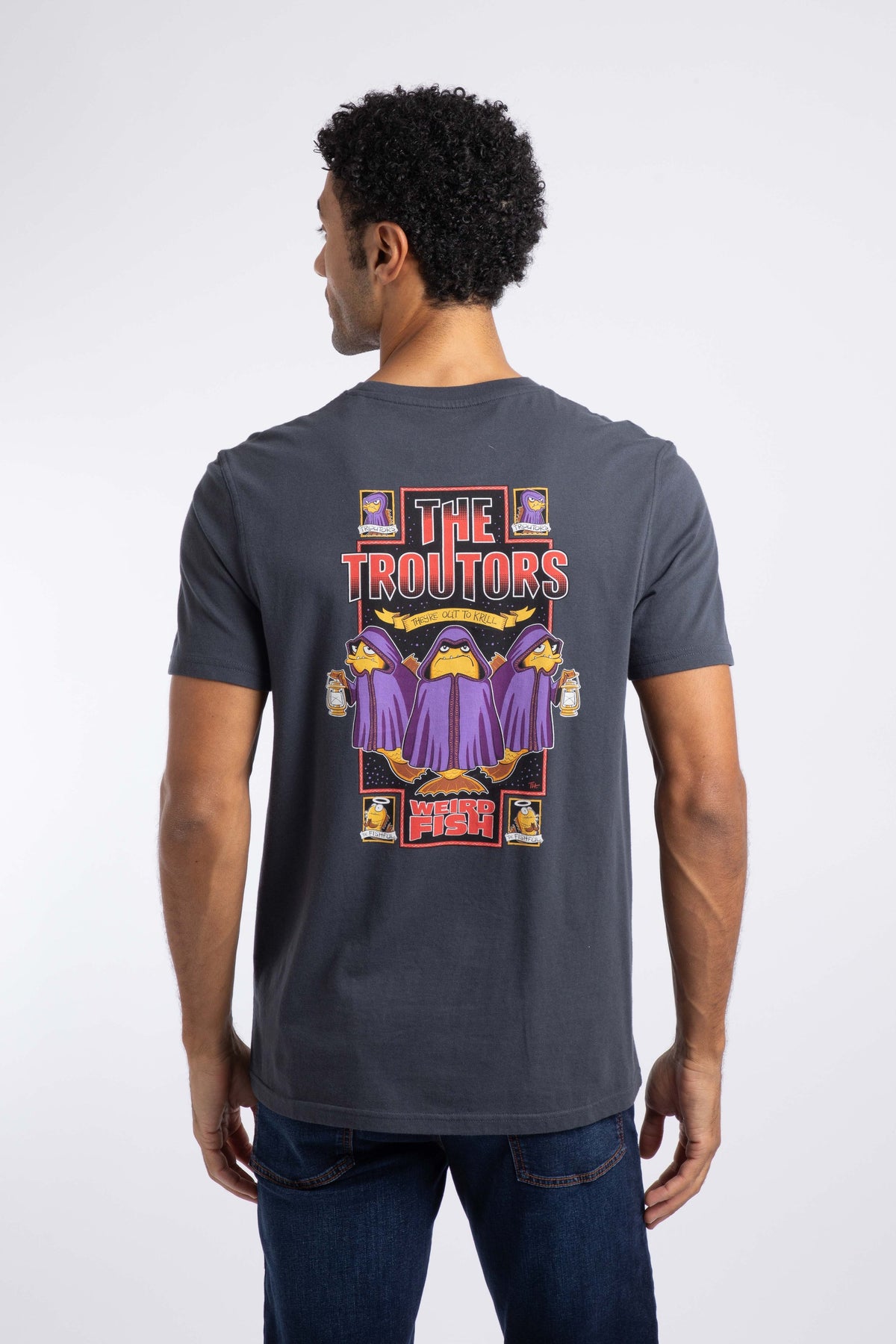 Weird Fish Trouters Back Print Artist T-Shirt in Navy