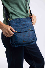Weird Fish Kait Printed Cross Body Bag in Mid Blue