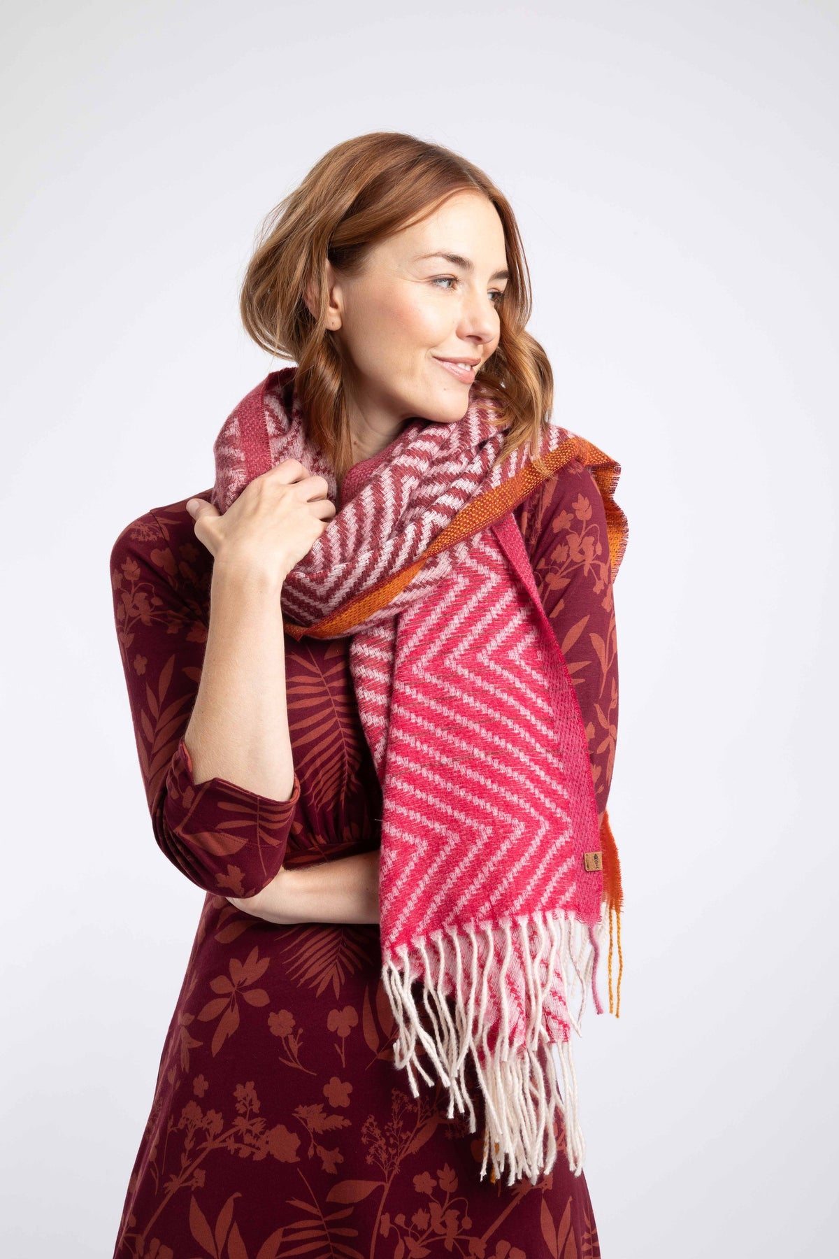 Weird Fish Jadida Brushed Zig-Zag Scarf in Tangerine