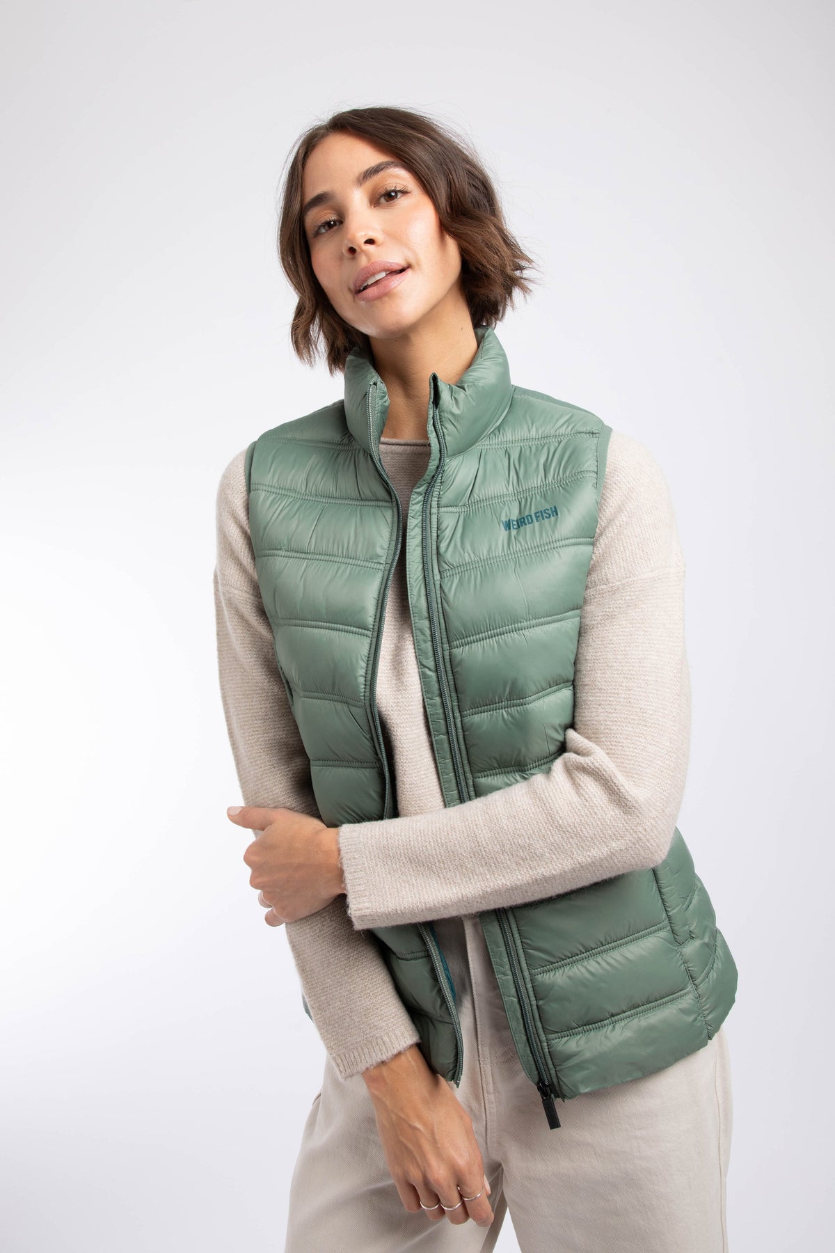 Weird Fish Atissa Lightweight Padded Gilet in Military Green