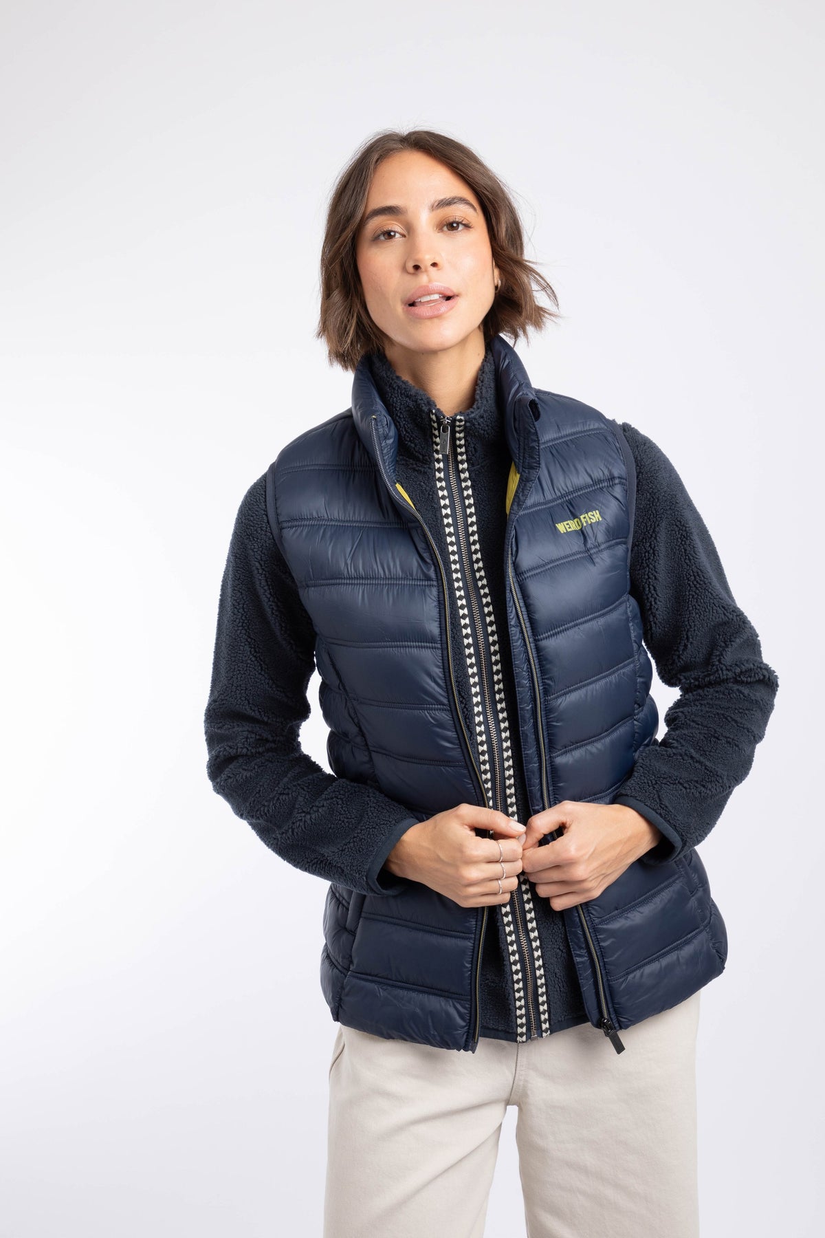 Weird Fish Atissa Lightweight Padded Gilet in Navy Blue