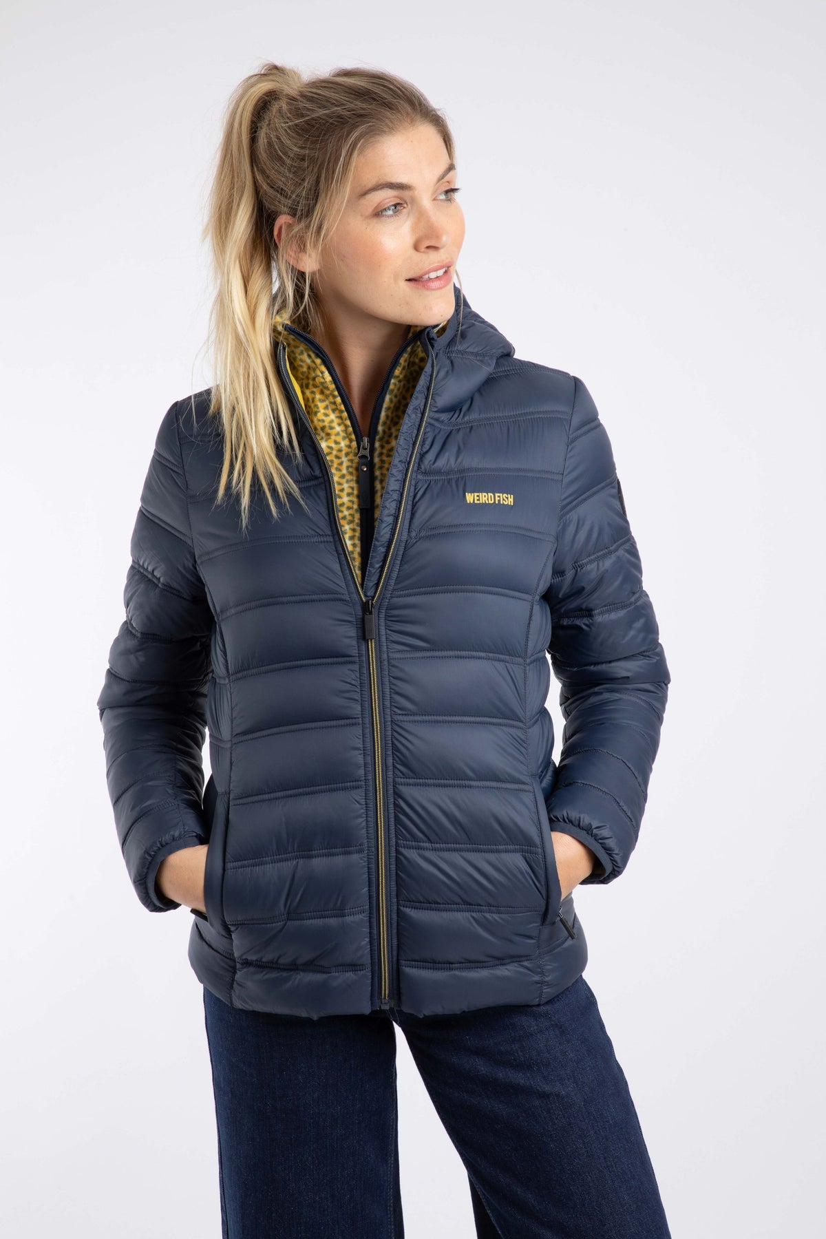 Weird Fish Eshka Lightweight Padded Jacket in Navy Blue