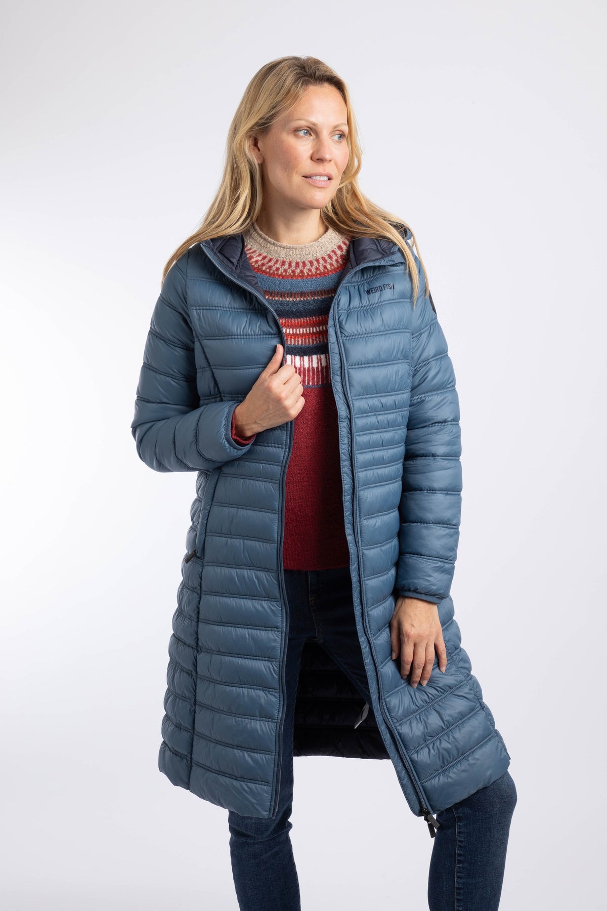Weird Fish Ravinia Lightweight Padded Long-Line Jacket in Ash Blue