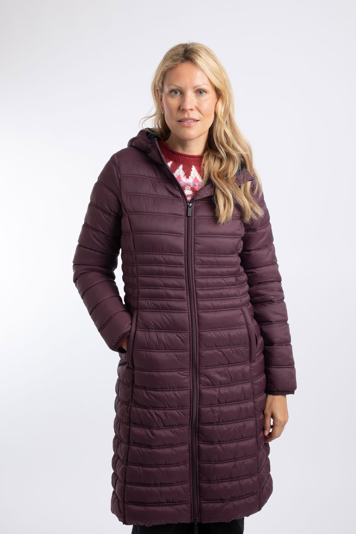 Weird Fish Ravinia Lightweight Padded Long-Line Jacket in Plum