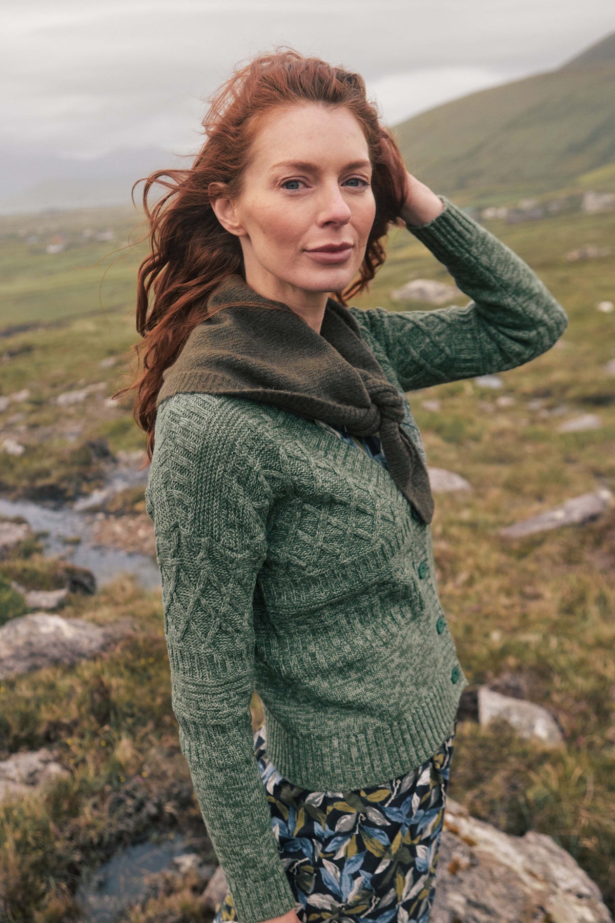 Weird Fish Amiens Mixed Stitch Outfitter Cardigan in Army Green
