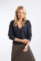 Weird Fish Amiens Mixed Stitch Outfitter Cardigan in Midnight