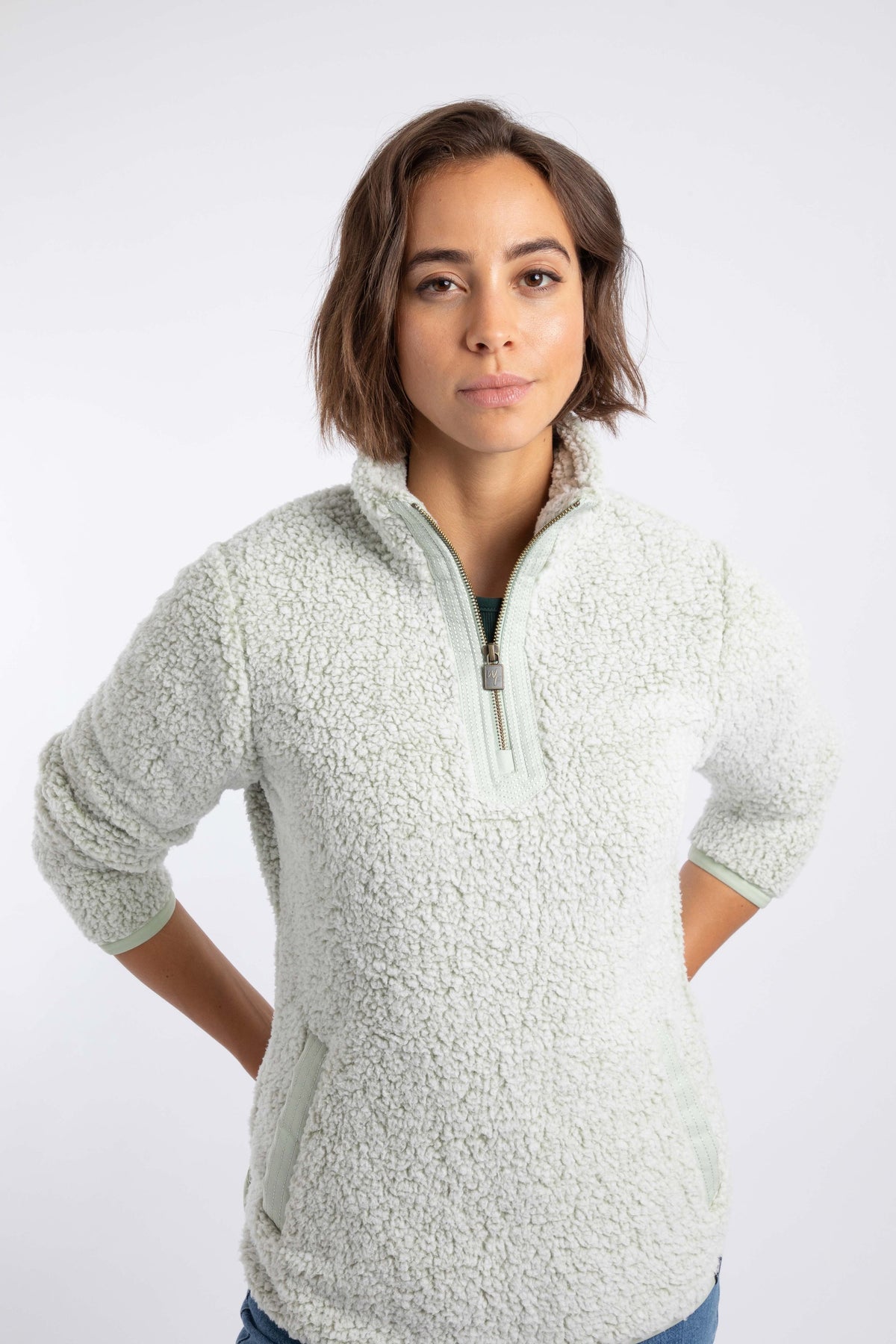 Weird Fish Madi Cosy 1/4 Zip Fleece in Sage