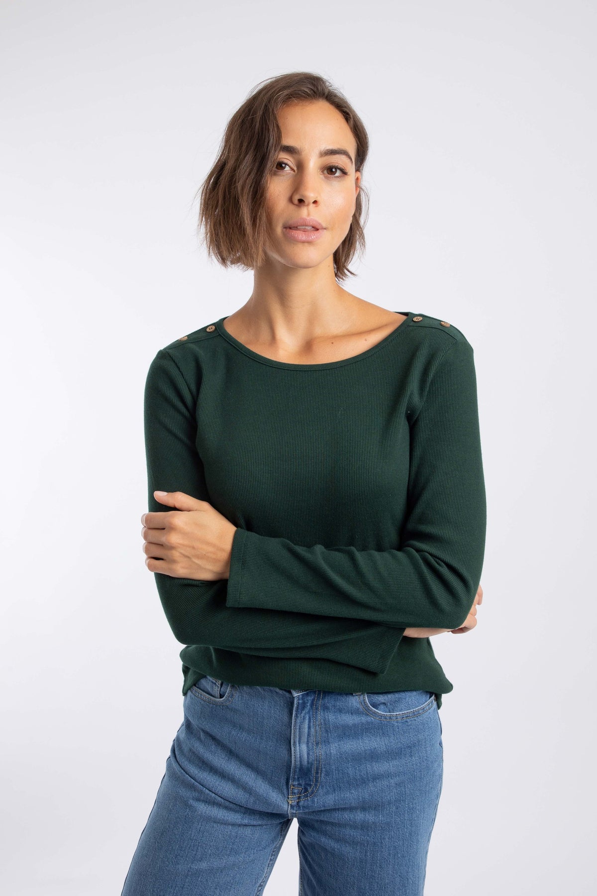 Weird Fish Maine Ribbed Outfitter T-Shirt in Beetle Green