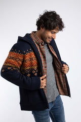 Weird Fish Bradwood Borg Lined Fair Isle Knit Full Zip Hoodie in Midnight