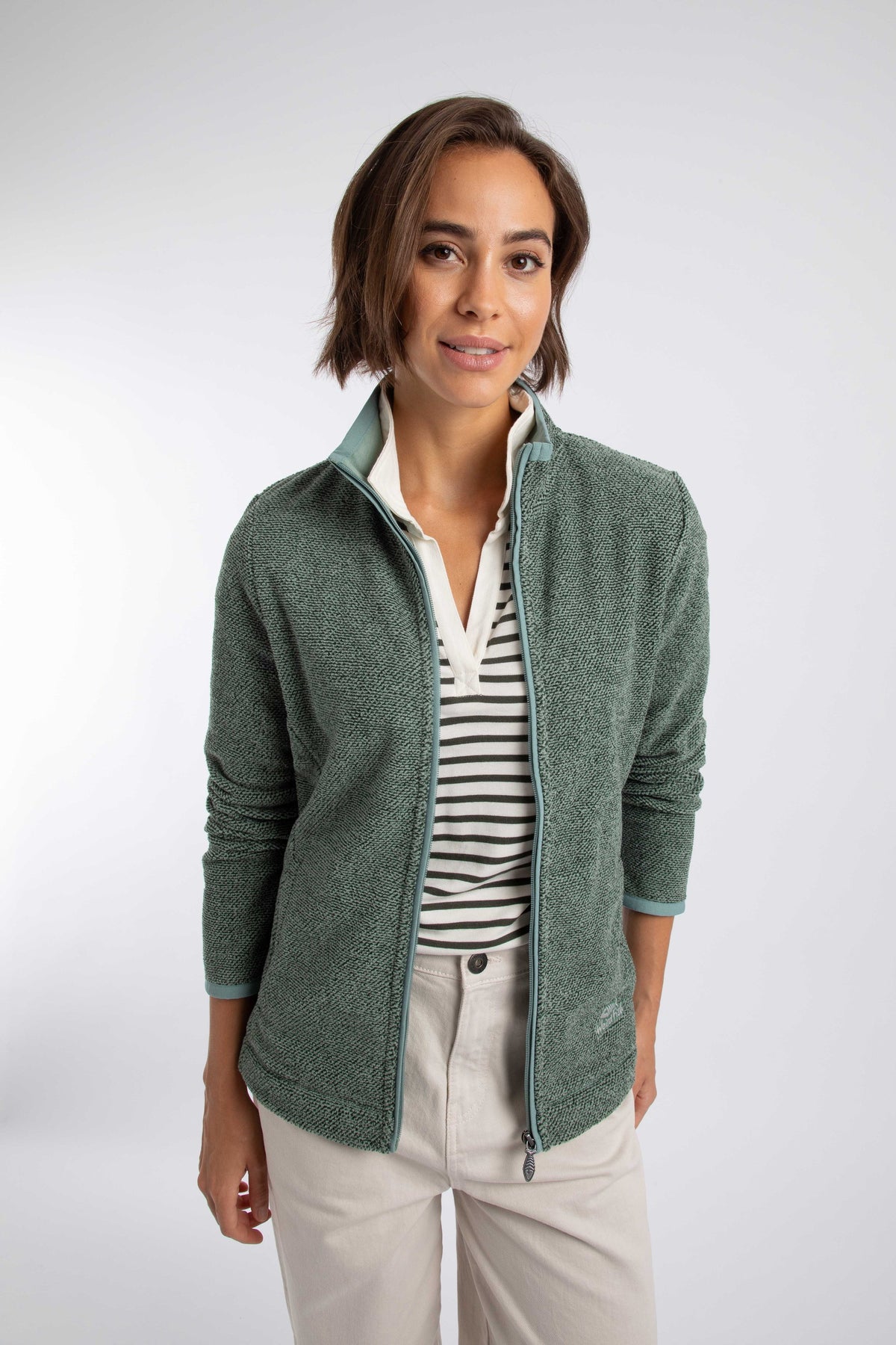 Weird Fish Cheryl Textured Full Zip Fleece in Military Green