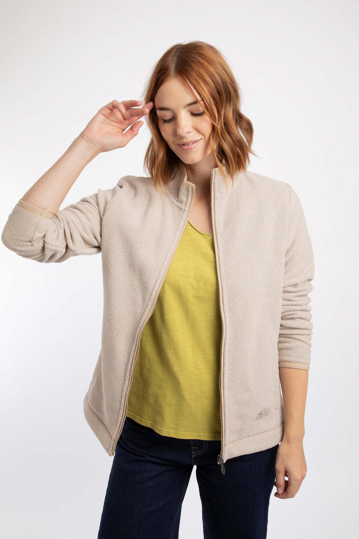 Weird Fish Cheryl Textured Full Zip Fleece in Oatmeal