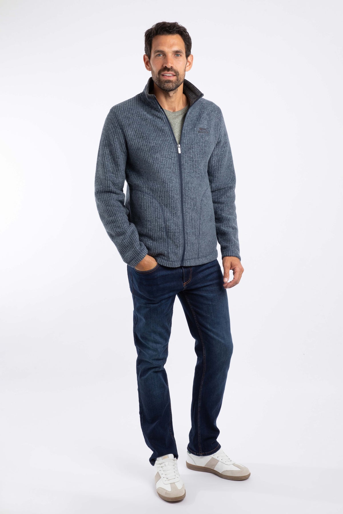 Weird Fish Shires Full Zip Grid Fleece in Navy