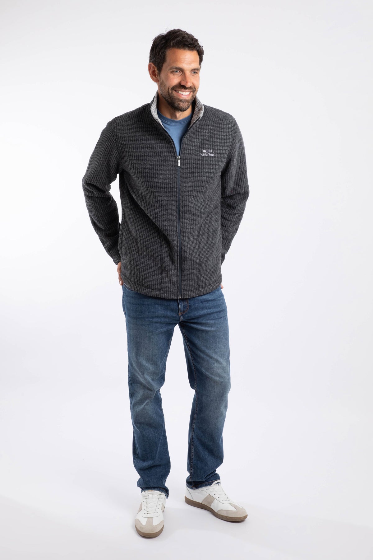 Weird Fish Shires Full Zip Grid Fleece in Washed Black