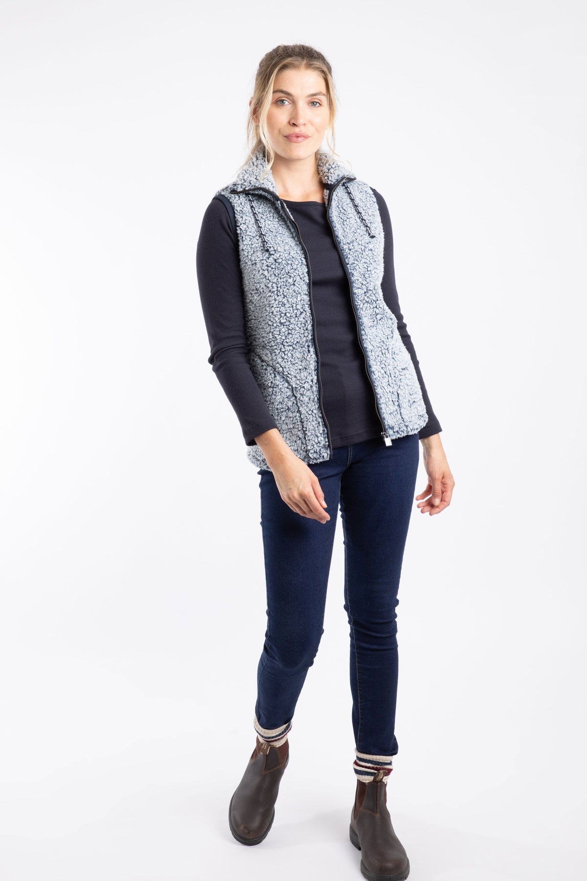 Weird Fish Raia Cosy Fleece Gillet in Navy