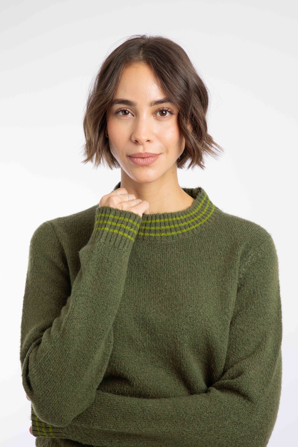 Weird Fish Dawkins Tipped Jumper in Winter Green