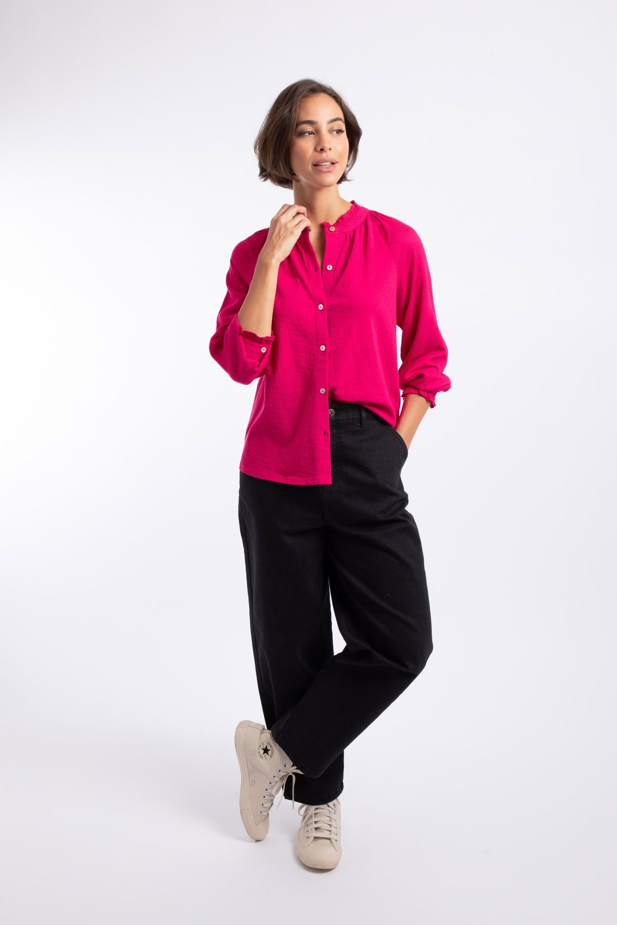 Weird Fish Donna Frilly Edge Dobby Shirt in Foxglove