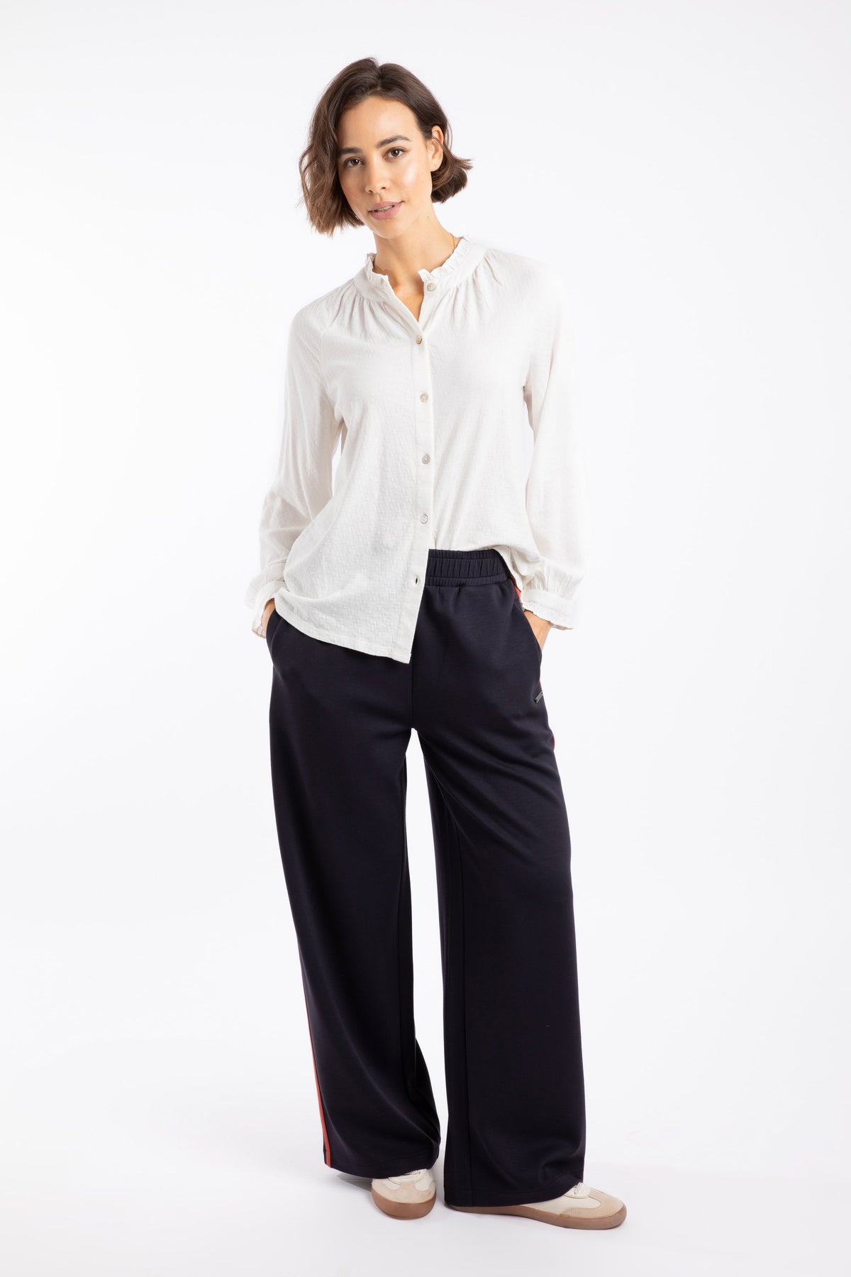 Weird Fish Donna Frilly Edge Dobby Shirt in White