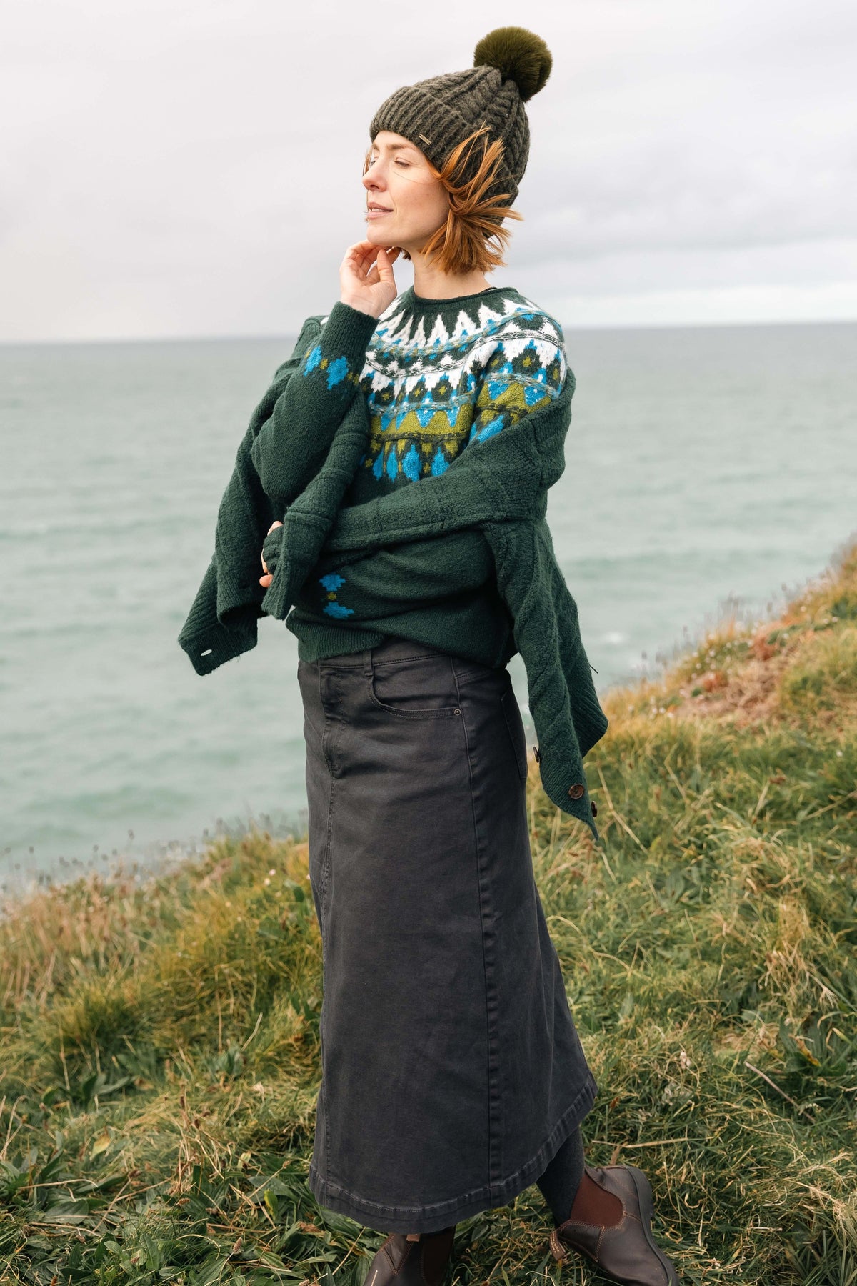 Weird Fish Juda Longline Denim Skirt in Black