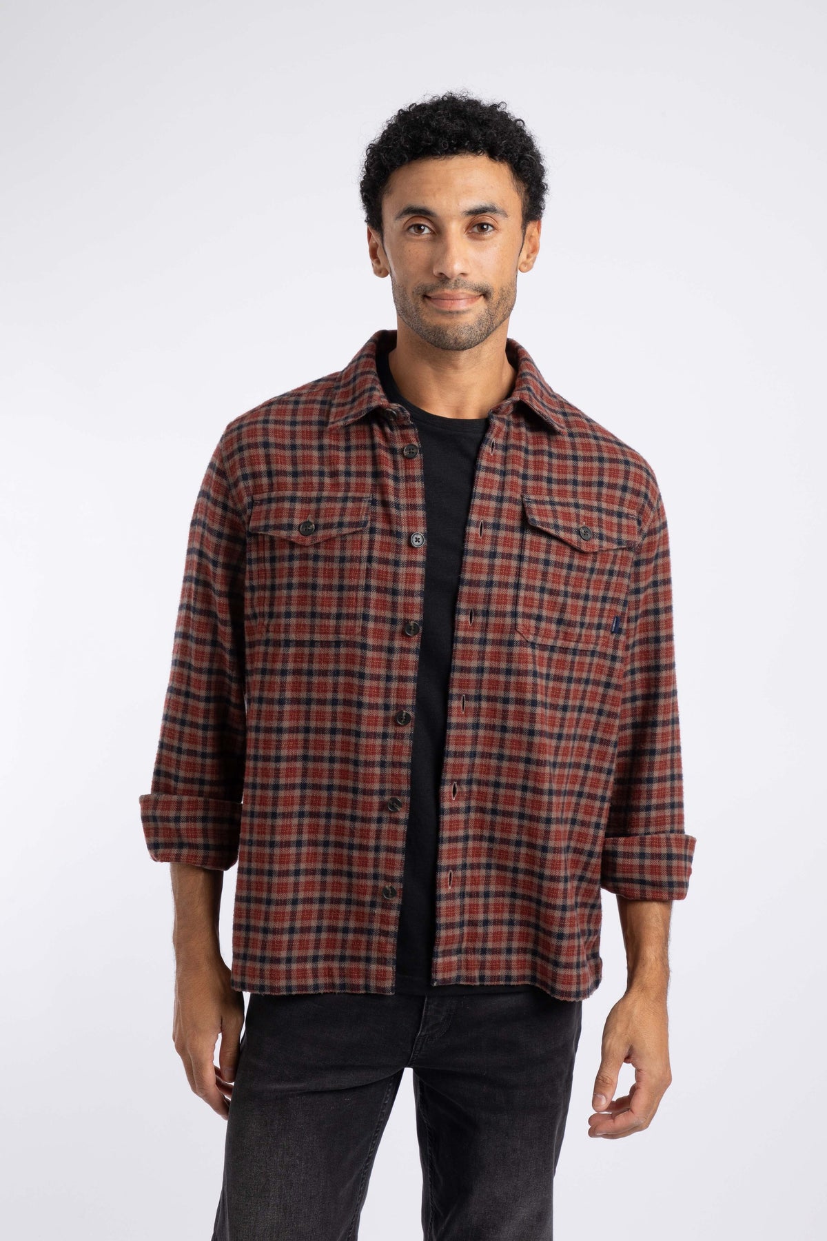 Weird Fish Bosco Checked Over Shirt in Coffee