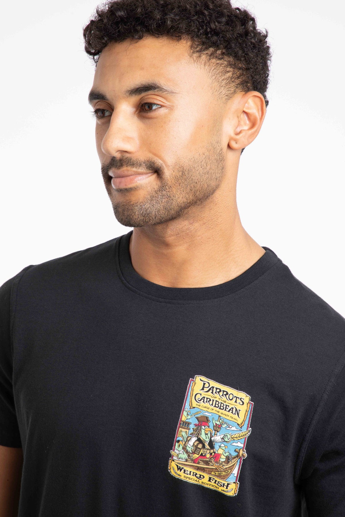 Weird Fish Parrots of the Caribbean Back Print Artist T-Shirt in Black