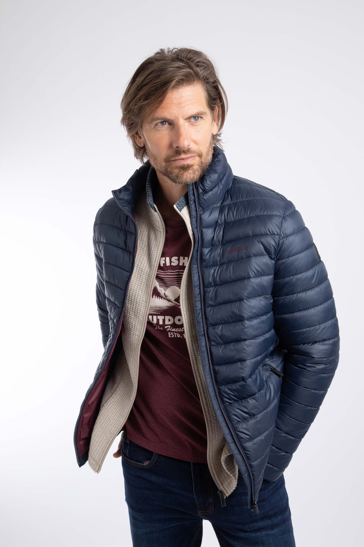 Weird Fish Crantock Lightweight Showerproof Padded Jacket in Navy